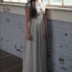 Adrianna Papell Silver Embellished Evening Gown